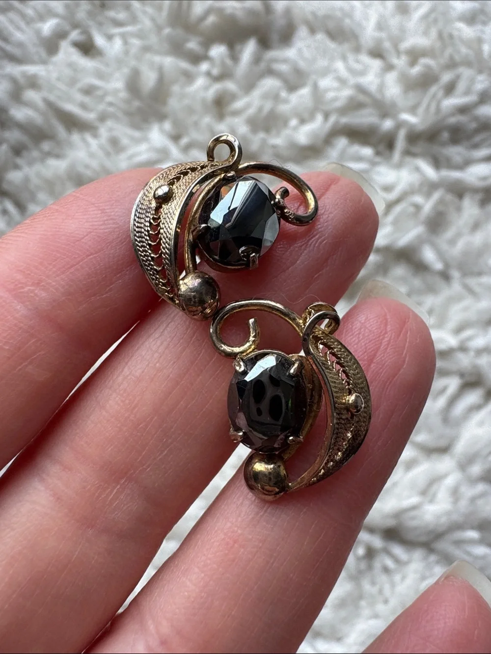 Vintage Gold Tone Hematite Earrings